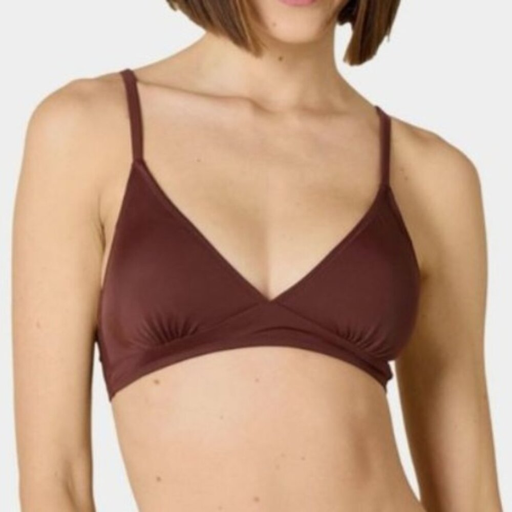 Amazon‎ Essentials Triangle Bikini Top Small Chocolate Brown New UPF 50+